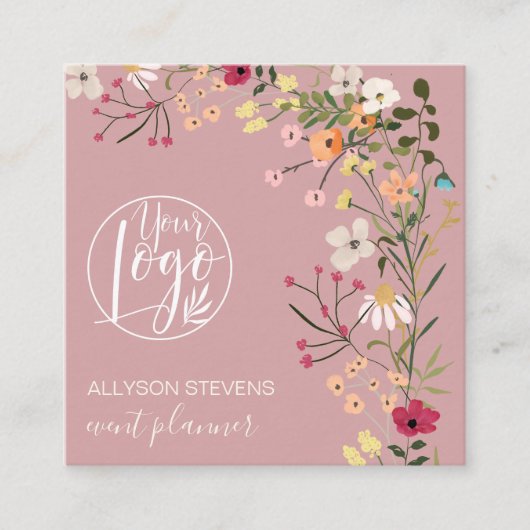 Rose Boho Floral Event Planer Logo qr Code Quadratische Visitenkarte (Vorderseite)