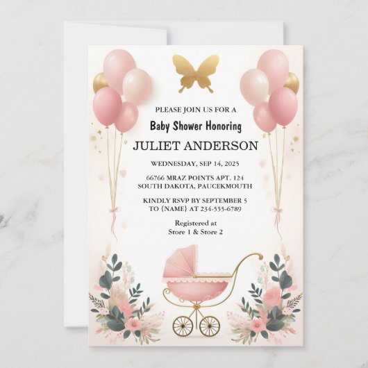 Rose Boho Gold Mama Chic Spring Baby Dusche Einladung (Vorderseite)