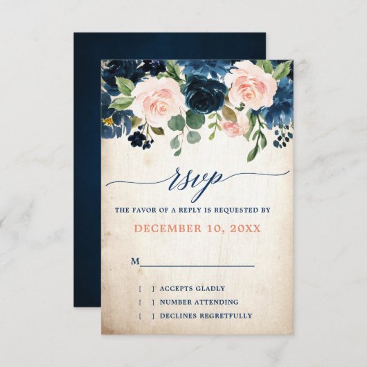 Rose Boho Rustic Country Wedding RSVP Karte (Vorne/Hinten)