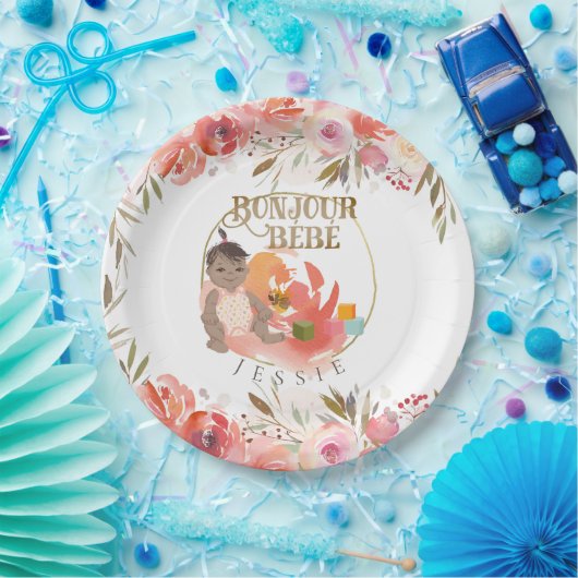 Rose Bonjour Girl Baby Pappteller (Party)