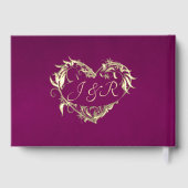 Rose Border & Heart Monogramm - Gästebuch in Pflau (Rückseite)