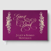 Rose Border & Heart Monogramm - Gästebuch in Pflau (Vorderseite)