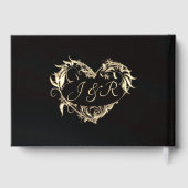 Rose Border & Heart Monogramm - Schwarzes Gästebuc Gästebuch (Rückseite)