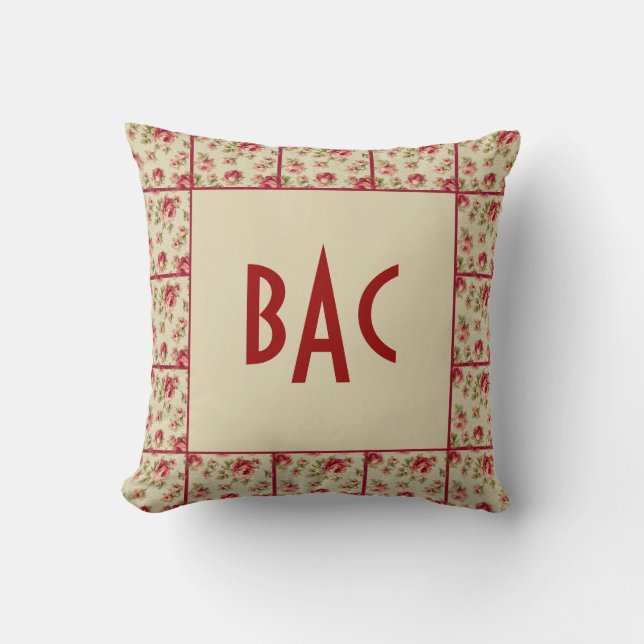 Rose Border Monogrammkissen Kissen (Vorderseite)