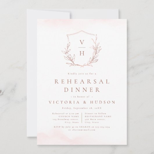 Rose, botanisch-Monogramm-Probe Einladung (Vorderseite)