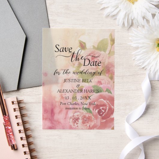 Rose Botanisch Save the Date rot Pergament Einladungen (Hochzeit)