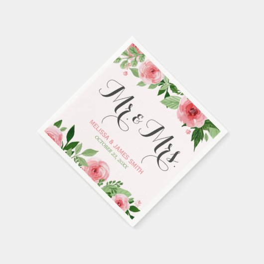 Rose Botanische Blume Hochzeit Monogramm Serviette (Ecke)