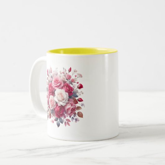 Rose Bouquet Blumendesign-62104 Zweifarbige Tasse (Vorderseite Links)