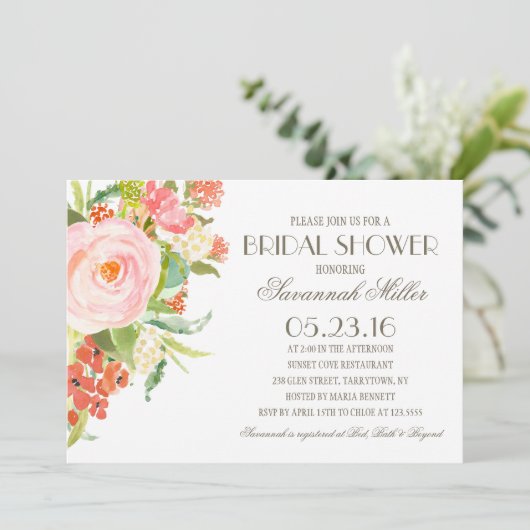 Rose Bouquet | Brautparty Einladung (Stehend Vorderseite)