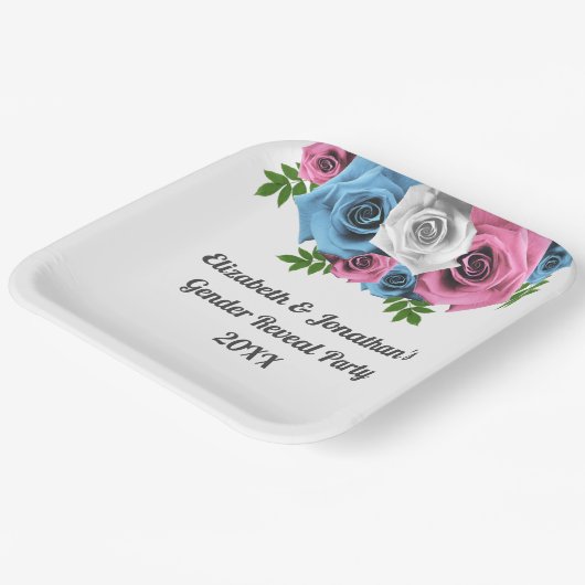 Rose Bouquet Gender Reveal Pappteller (Gewinkelt)