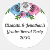 Rose Bouquet Gender Reveal Runder Aufkleber (Vorderseite)