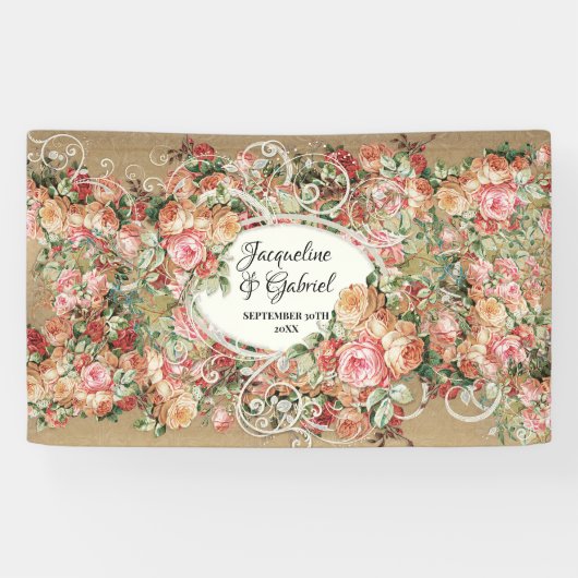 Rose Bouquet Gold Vintages Brautparty Banner (Horizontal)