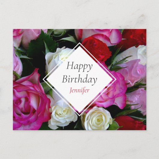 Rose Bouquet Happy Birthday Postkarte (Vorderseite)