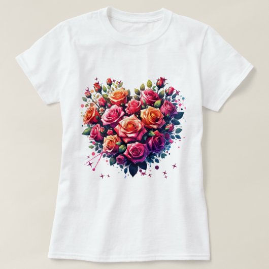 Rose Bouquet Illustration in Herzform T-Shirt (Design vorne)
