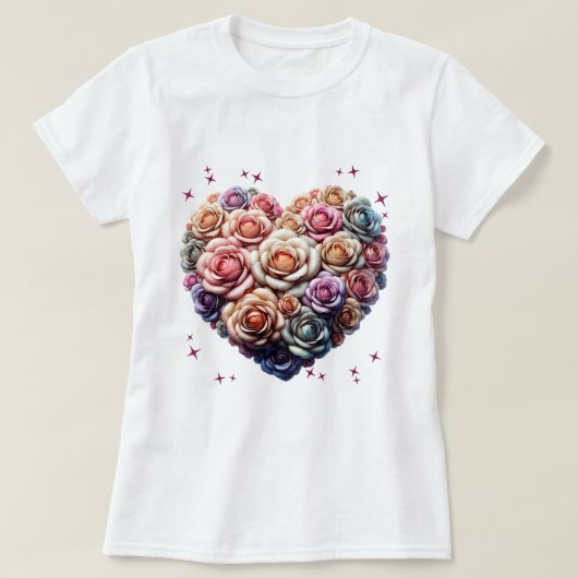 Rose Bouquet Illustration in Herzform T-Shirt (Design vorne)