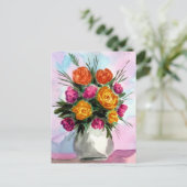 Rose Bouquet in Vase Postkarte (Stehend Vorderseite)