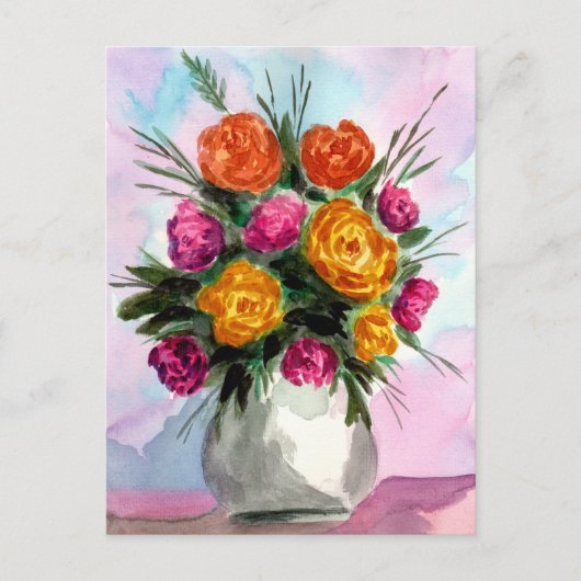 Rose Bouquet in Vase Postkarte (Vorderseite)