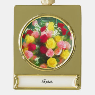 Rose Bouquet Malerei - Niedliche Original Blume Ku Banner-Ornament Gold