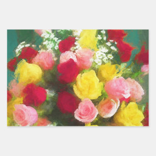 Rose Bouquet Malerei - Niedliche Original Blume Ku Geschenkpapier Set