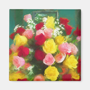 Rose Bouquet Malerei - Niedliche Original Blume Ku Magnet