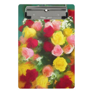 Rose Bouquet Malerei - Niedliche Original Blume Ku Mini Klemmbrett