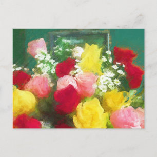 Rose Bouquet Malerei - Niedliche Original Blume Ku Postkarte