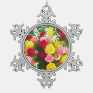 Rose Bouquet Malerei - Niedliche Original Blume Ku Schneeflocken Zinn-Ornament