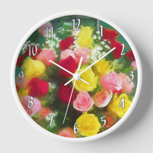 Rose Bouquet Malerei - Niedliche Original Blume Ku Uhr