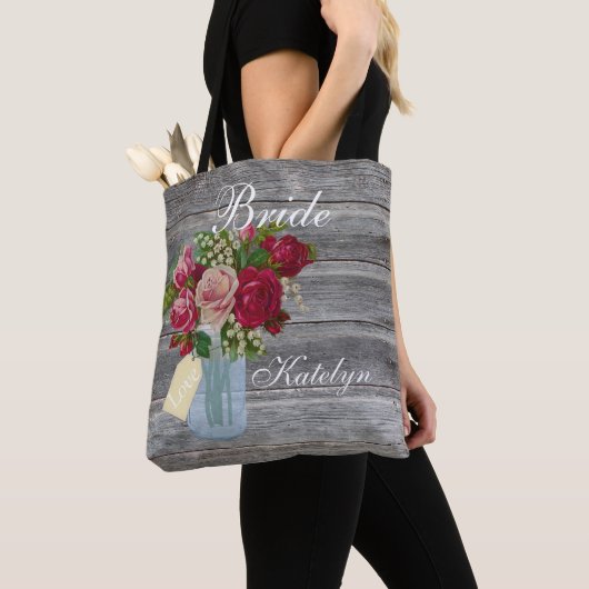 Rose Bouquet Mason Jar Personalisiert Bridge Tasche (Von Nahem)