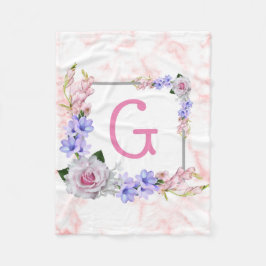Rose Bouquet Pink Monogram Fleecedecke