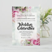Rose Bouquet Pink Pastel Floral Wedding Einladung (Stehend Vorderseite)