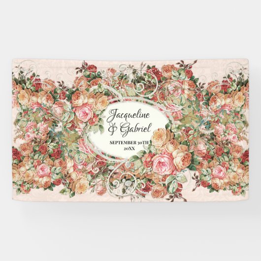 Rose Bouquet Pink Vintages Brautparty Banner (Horizontal)