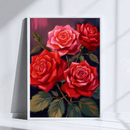 Rose Bouquet | Red Floral Watercolor Painting Poster