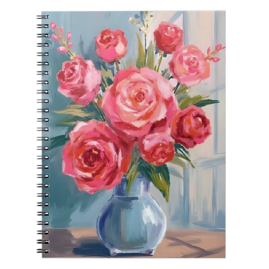 Rose Bouquet | Red Flower Vase Watercolor Floral Notizblock (Vorderseite)