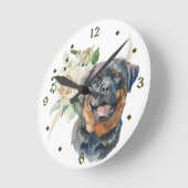 Rose Bouquet Rottweiler Hund Runde Wanduhr (Winkel)