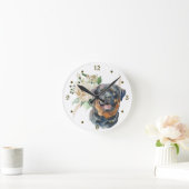 Rose Bouquet Rottweiler Hund Runde Wanduhr (Zuhause)