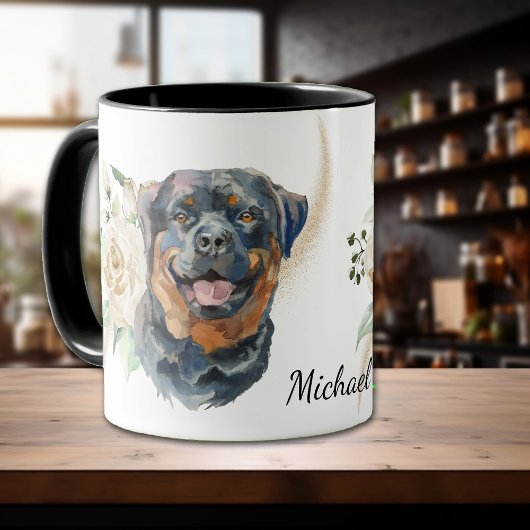 Rose Bouquet Rottweiler Hund Tasse