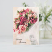 Rose Bouquet Wedding Einladung (Stehend Vorderseite)