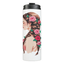 Rose Braided Hair Floral T-Shirt für Frauen Thermosbecher