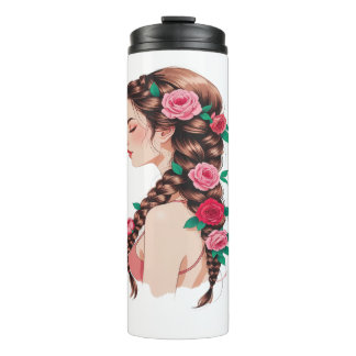 Rose Braided Hair Floral T-Shirt für Frauen Thermosbecher