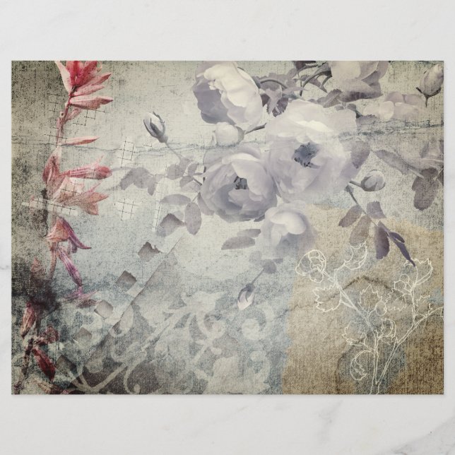 Rose, braun und grau, graues Grunge Scrapbook (Vorderseite)