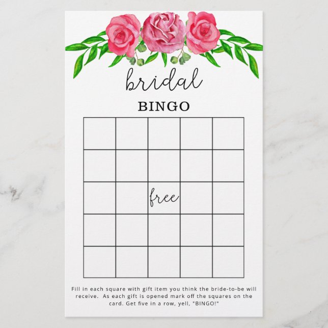 Rose Brautparty Bingo-Spiel (Vorderseite)