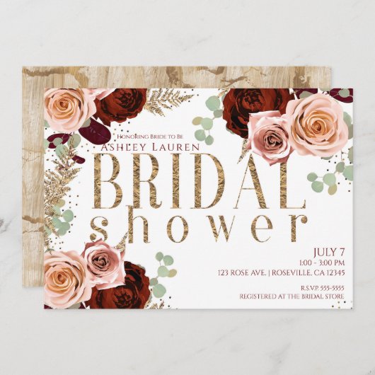 Rose-Brautparty Einladung (Vorne/Hinten)