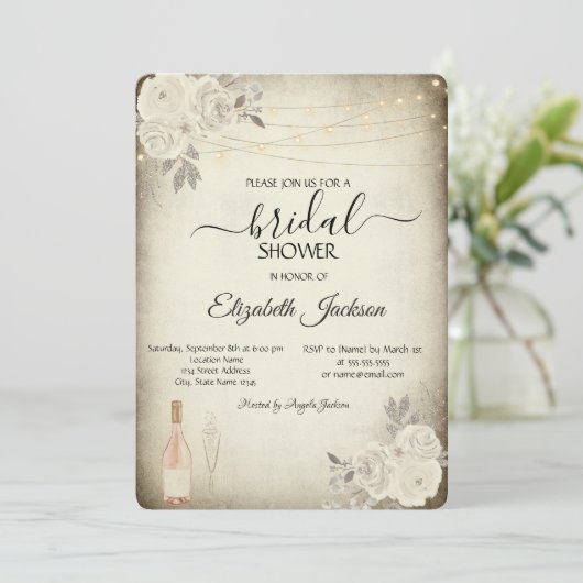 Rose Brautparty Einladung (Stehend Vorderseite)