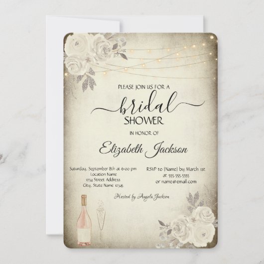 Rose Brautparty Einladung (Vorderseite)