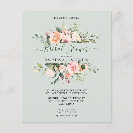 Rose - Brautparty. Einladung zu Haushaltsmitteln. Flyer (Vorne)