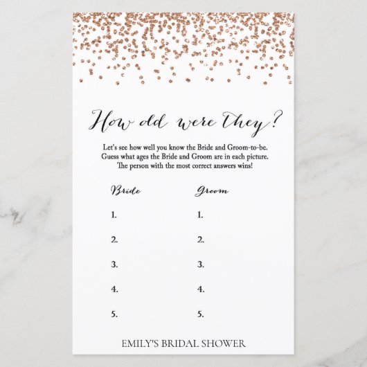 Rose Brautparty Game - Wie alt waren sie dabei? (Vorderseite)