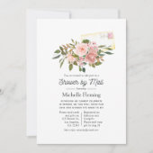 Rose Brautparty Gold und Blüten Einladung (Vorderseite)