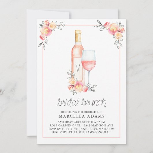 Rosé Bridal Brunch Einladung (Vorderseite)