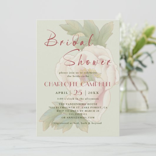 Rose Bridal Dusch und Blush Peony Einladung (Stehend Vorderseite)